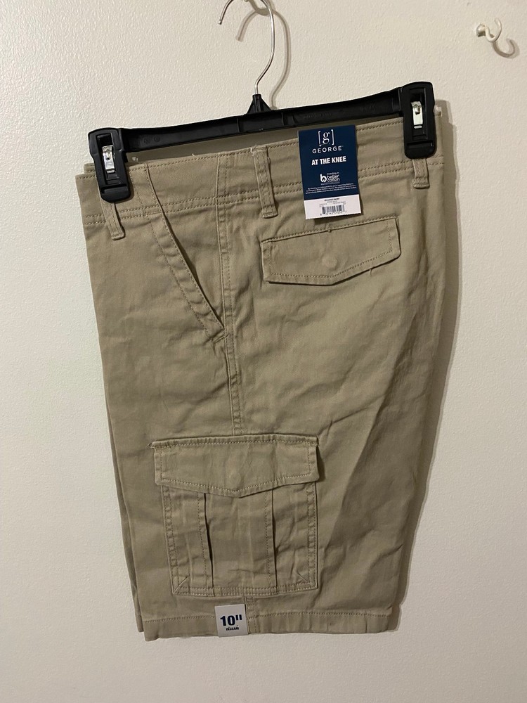 George Men's Cargo Shorts At The Knee Sz 38 Stone Wash Beige 10