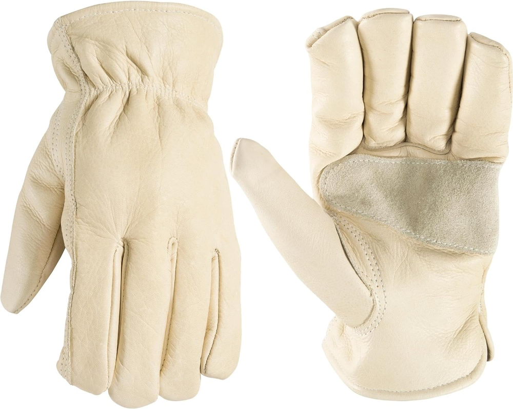 Men's Durable Leather Work Gloves with Reinforced Palm for Yardwork and Construction