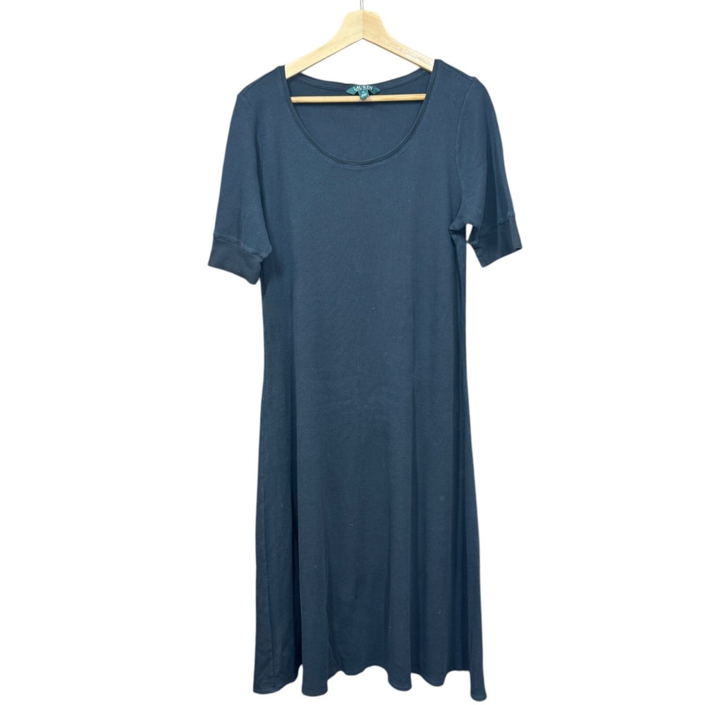 Lauren Ralph Lauren Waffle Knit Midi Dress XL Navy Black Tiered Thermal Classic
