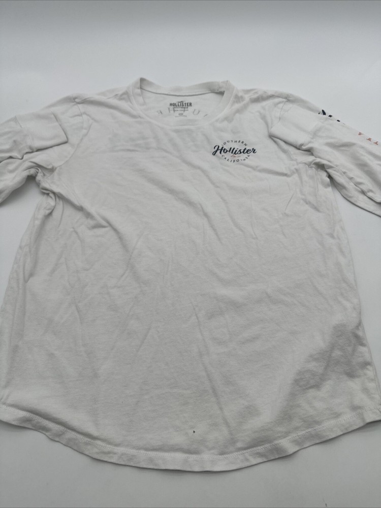 Hollister Long Sleeve Shirt Women X-Small Graphic Print White ..#20295