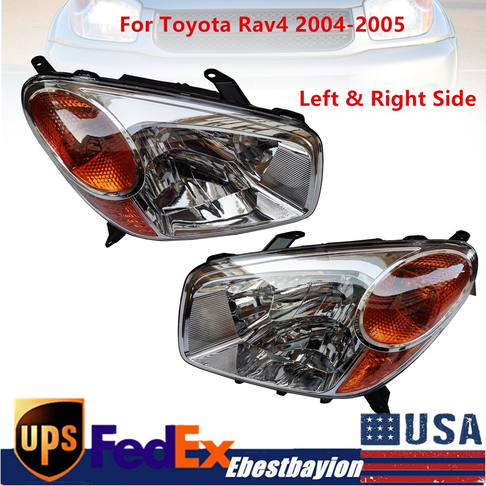 For Toyota RAV4 2004-2005 Halogen Headlights Black Housing Headlamps Assy 2pcs