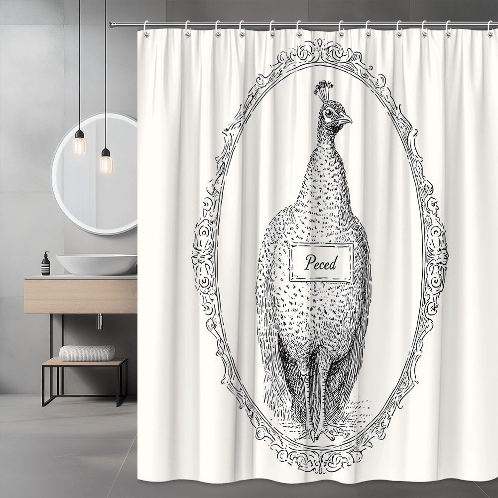 Peacock Shower Curtain Vintage Black and White Graphic