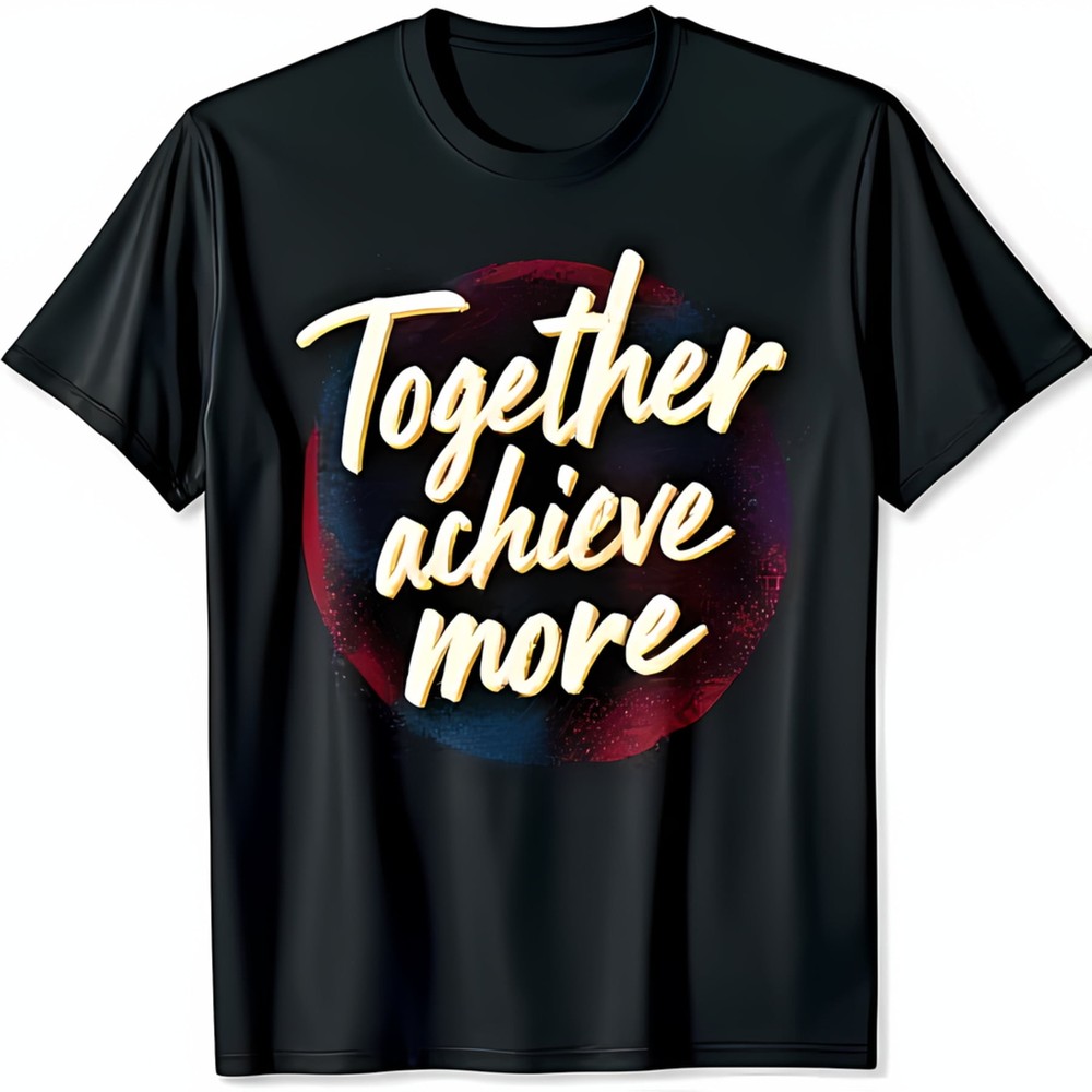 Black T-Shirt with Bold Gold Together Achieve More Graphic Circular Design