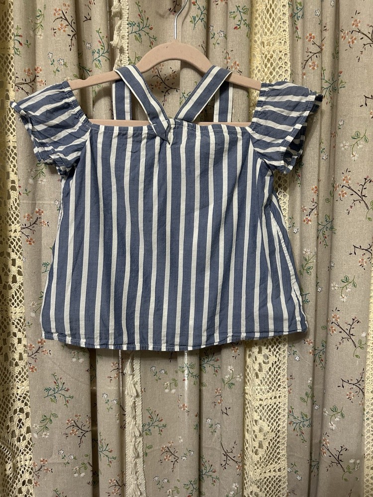 Abercrombie Kids Blue Stripe Flutter Sleeve Top Girls Size 5 6 Coastal