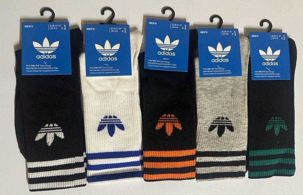 Adidas Cool Crew Socks 5 Pairs Unisex Different Colors 8-12