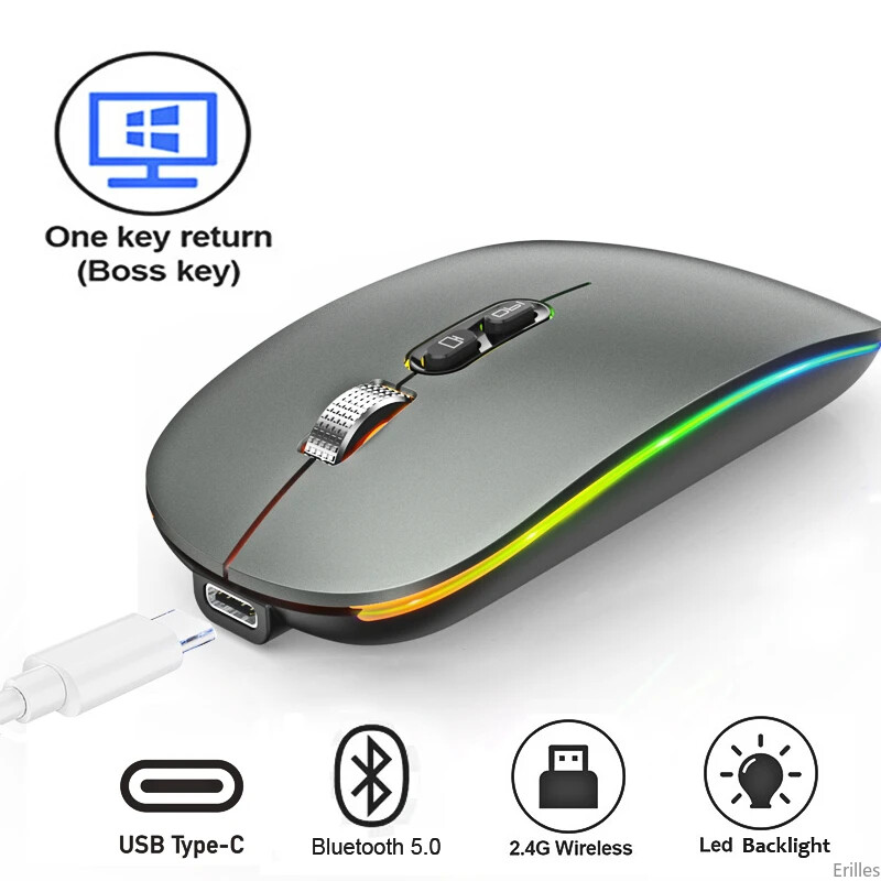 Bluetooth 2.4G Wireless Mouse One-Click Desktop Function Type-C Backlight Mice