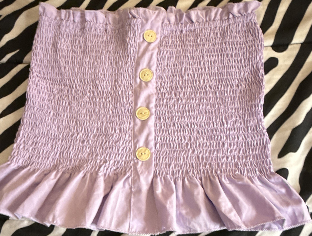 SHEIN Lavender Strapless Ruffle Button Cropped Tank Top Women's M