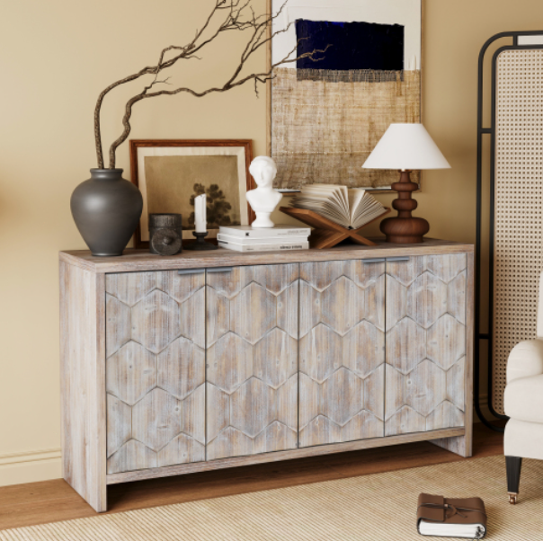 Farmhouse Style 4-Door Wooden Accent Cabinet Sideboard on Clearance