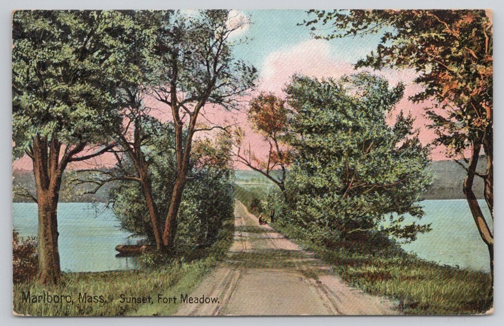 Marlboro Mass Sunset Fort Meadow 1912 Postcard Hugh C. Leighton Maine Addressed