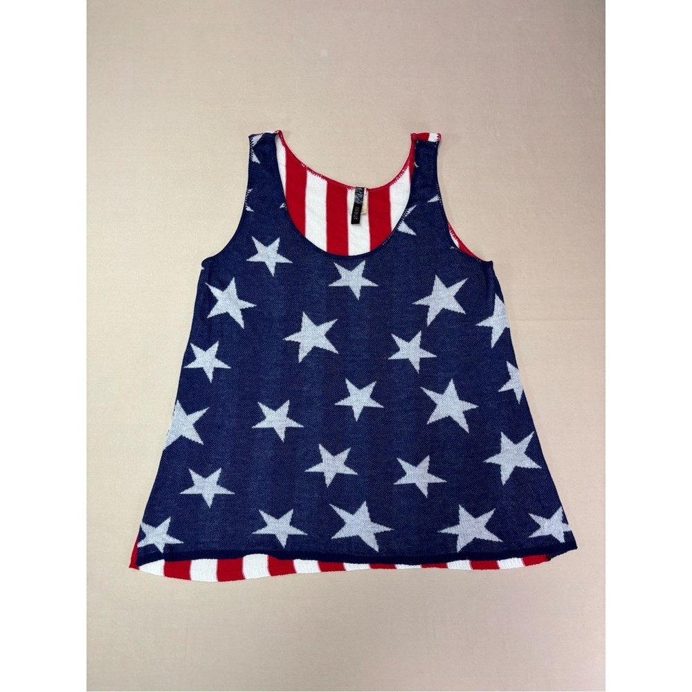 Debut Red, White & Blue Star Stripe Sheer Tank Top Women’s Size Large