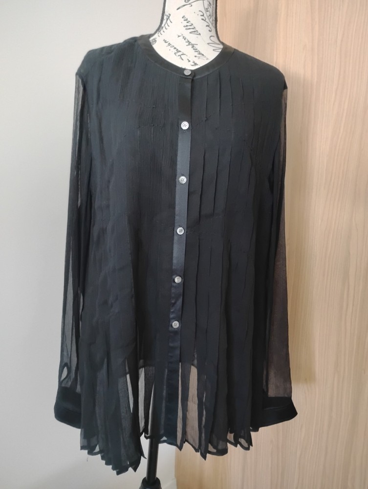 Paper White Black  Elegant Sheer And Satin Women's Button Up Blouse Sz 16