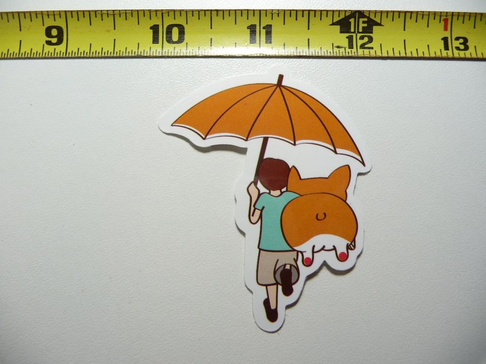 Cute Corgi Escaping Rain Decal Sticker for Laptop Pet Lovers
