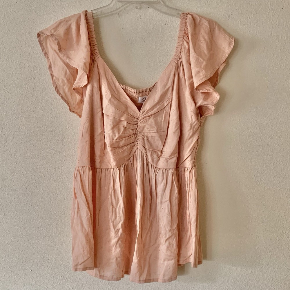 Japna Womens Peach Babydoll Flutter Sleeve Top Boho Cottagecore Blouse XL
