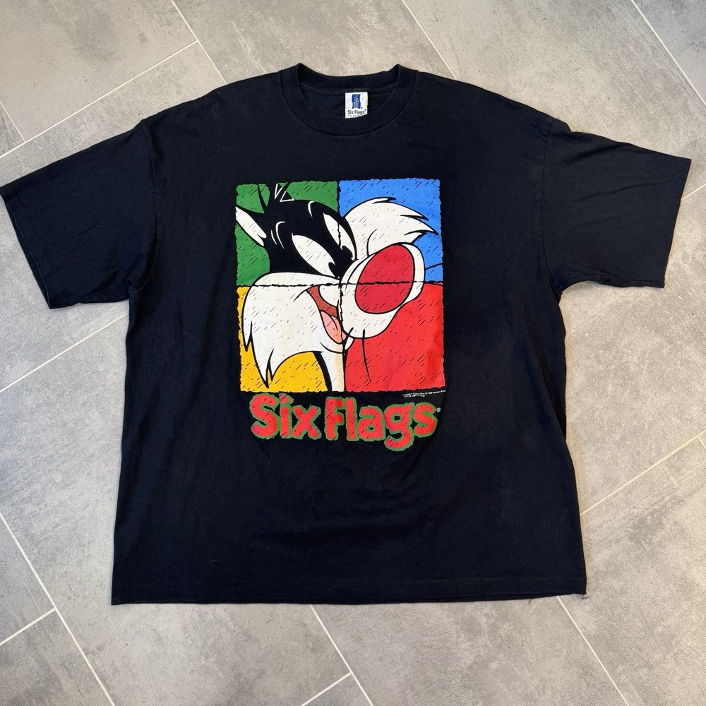 VTG 90s Six Flags Sylvester Looney Tunes Graphic Tee Mens XXL Single Stitch