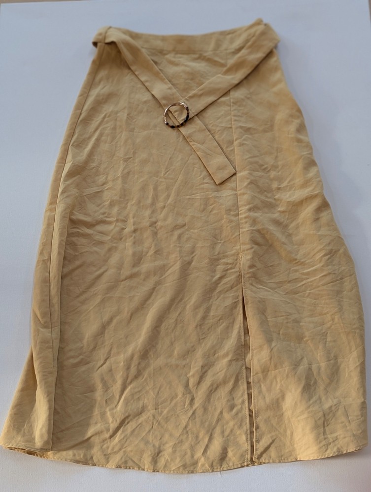 Mango MNG Women's Size XXS Midi Skirt NWT Yellow Soft Lightweight Belted Zip