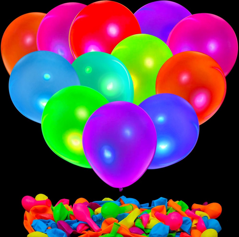 60 Pcs UV Neon Balloons 7 Colors Blacklight Reactive Fluorescent Balloons Glo...