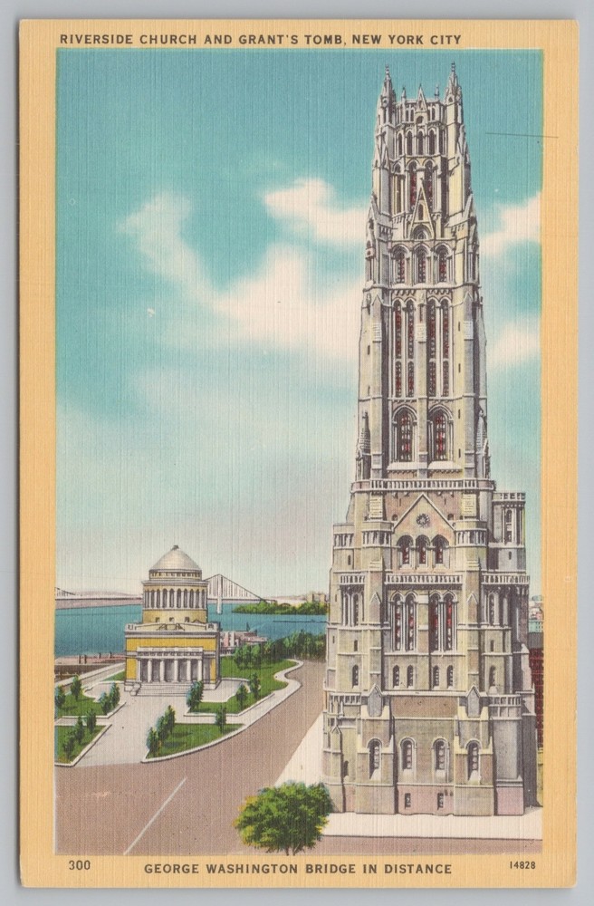 Linen~Riverside Church & Grant's Tomb~New York City~Vintage Postcard