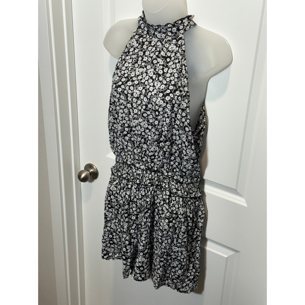 Black Floral Print Halter Neck Romper Shorts Elastic Waist Size XXL