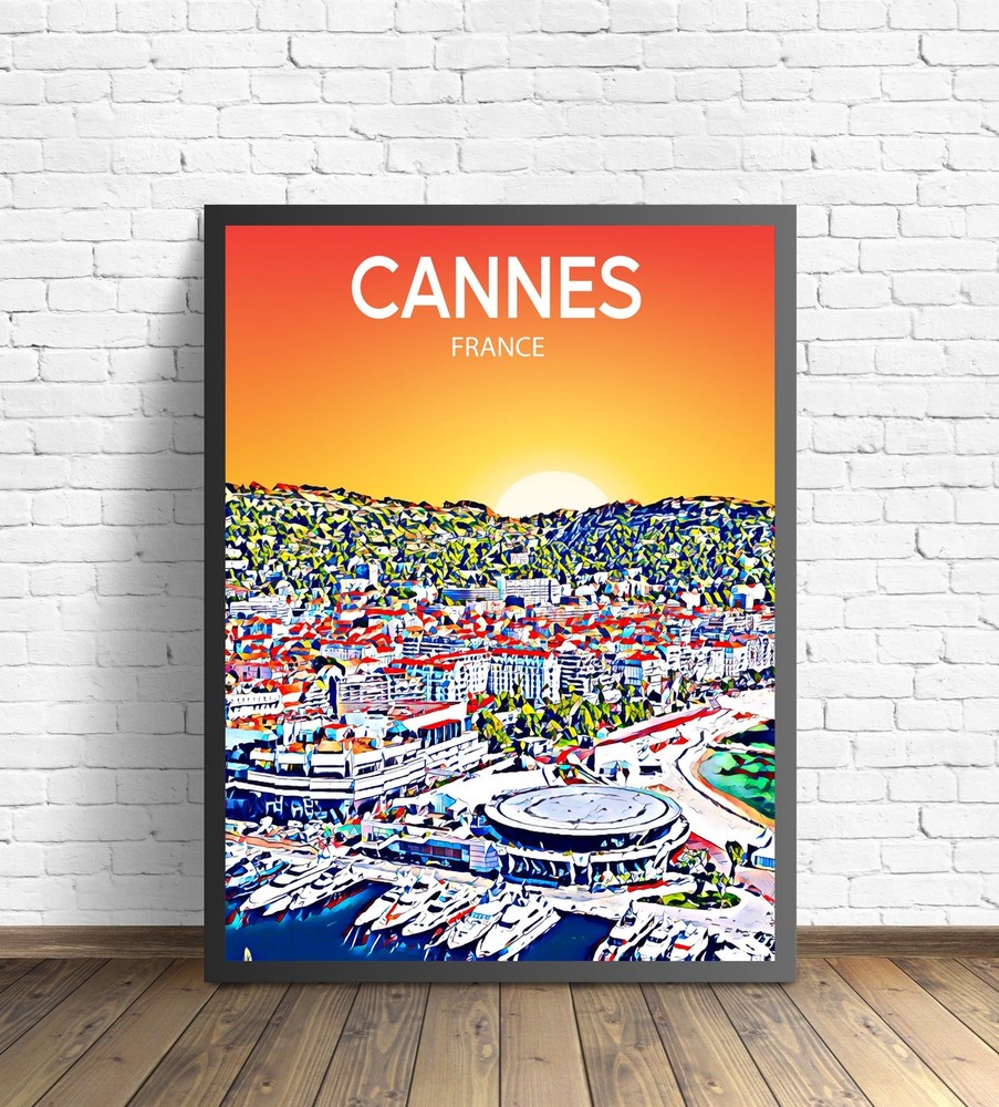 Cannes France Art Poster Sunset Night Poster Art Print Cannes City Modern Wall