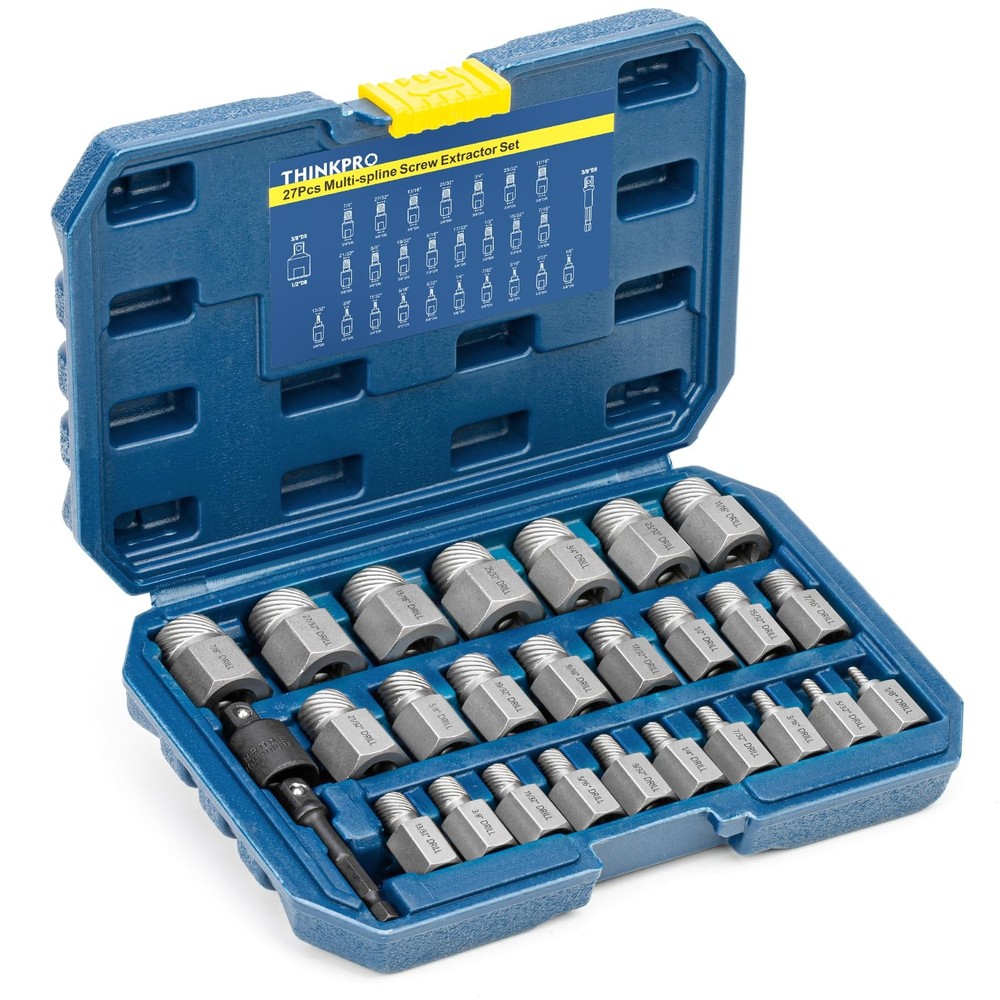 27PCS Screw Extractor Set Easy Out Bolt Extractor kit with 3/8Inch Drive Hex Hea