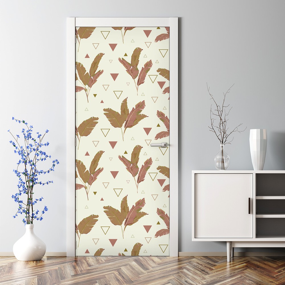 Triangular Palm Leaf Adhesive Door Sticker Cover Easy Peel Decorative Decal