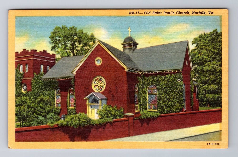 Norfolk VA-Virginia, Panoramic Old St Paul's Church, Antique Vintage Postcard