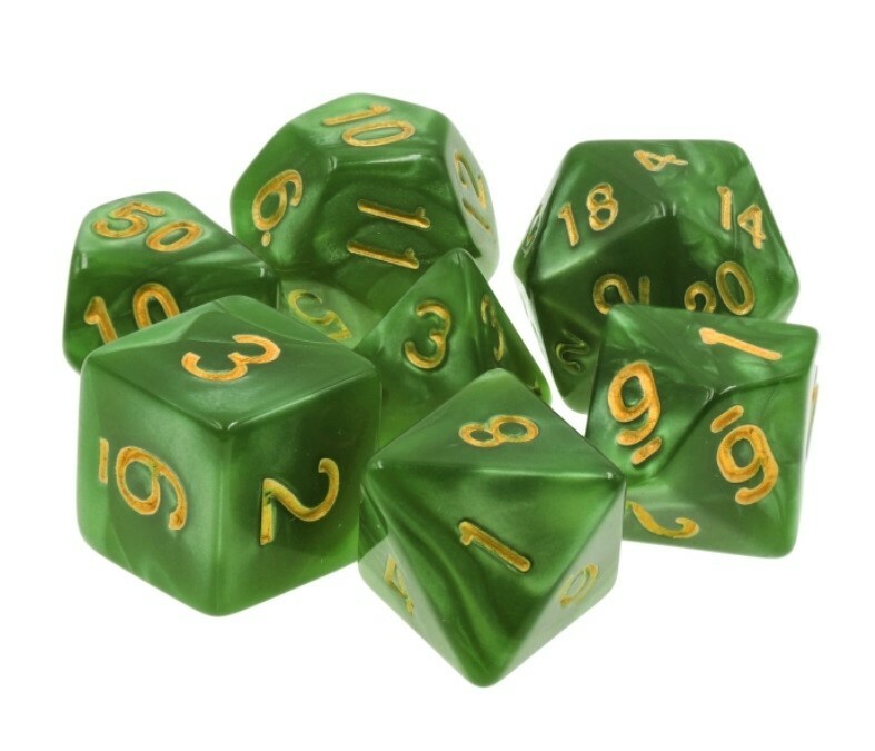 7 Piece Green Marble Polyhedral Dice Set w/ Green Bag – Jade Oil