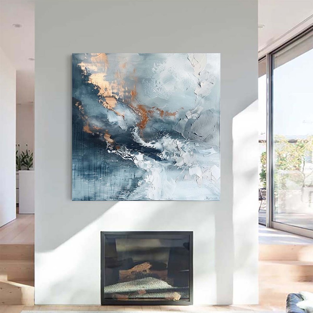Handpainted Blue Abstract Oil Paintings On Canvas Abstract Wall Art Home Sea