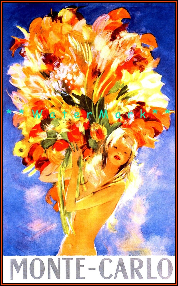 Monaco 1960 Monte Carlo Flowers Vintage Poster Print Retro Travel Décor Art