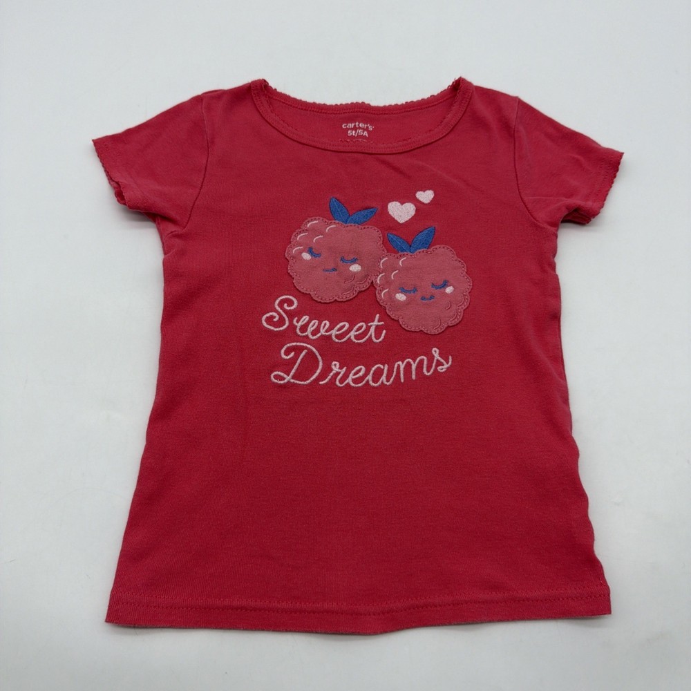 Carters T-shirt Toddler Girls Size 5T/5A Pink Graphic Print Embroidered.#41432