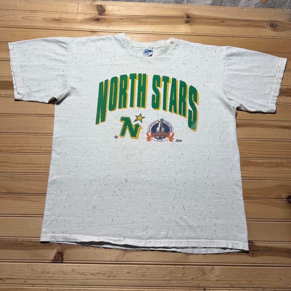 Vintage 1991 Minnesota North Stars Stanley Cup Finals Splatter T-Shirt USA - XL