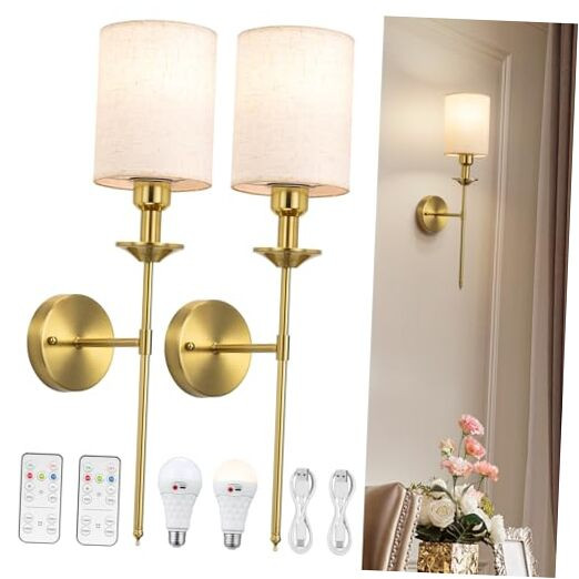 Battery Operated Wall Sconce, Battery Powered Wall Sconces Set of Two