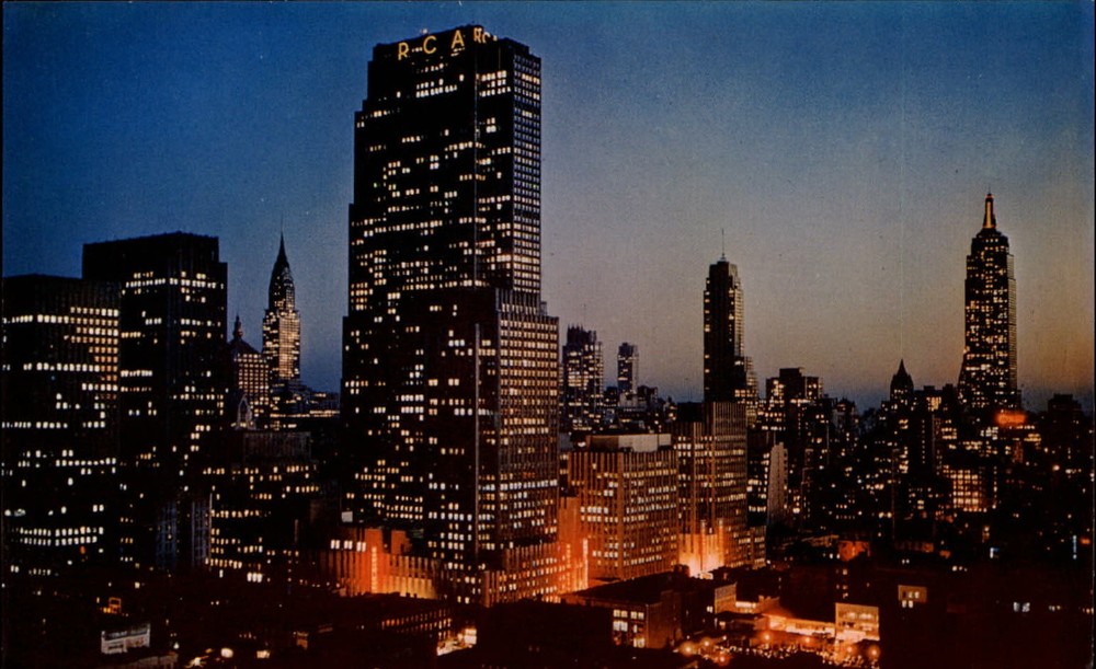 New York City New York Midtown Manhattan at night ~ unused postcard sku947