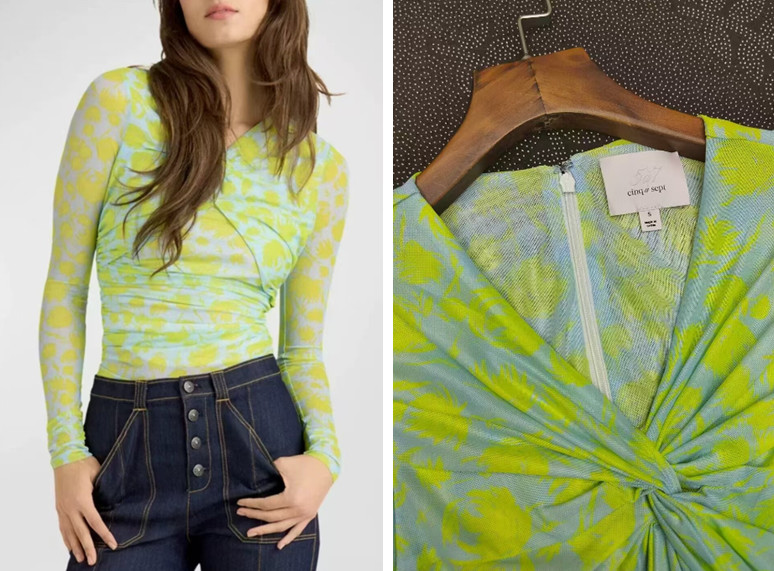 Women Cinq A Sept V-neck Contrasting Slim Fit Blouse Top