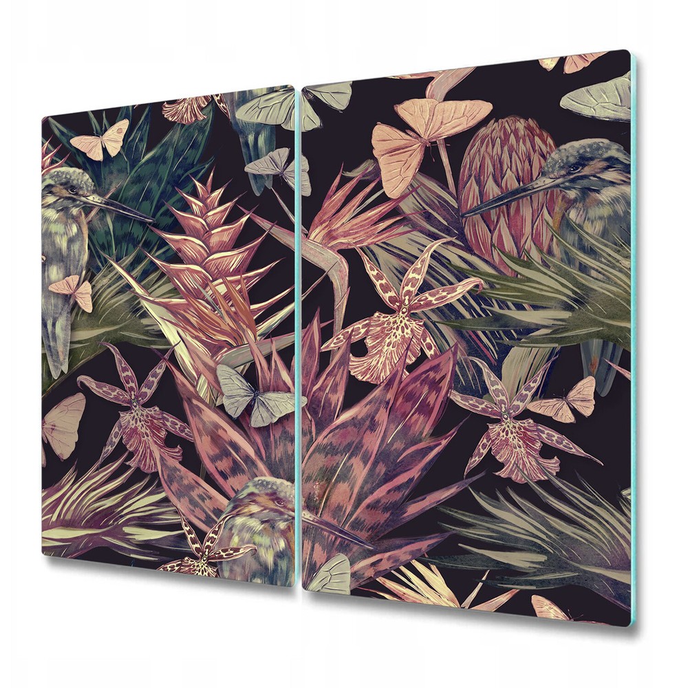 Tempered Glass Worktop Saver Vintage Floral Jungle Hummingbird 2x30x52