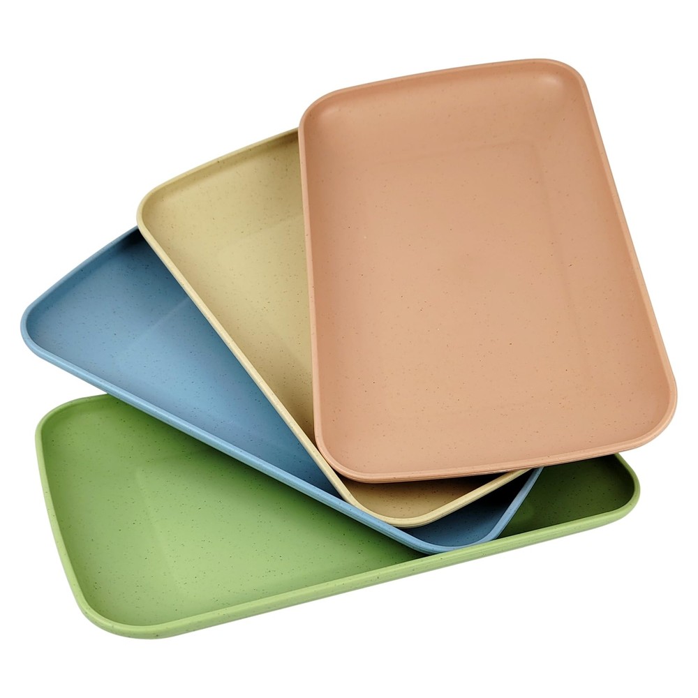 Wheat Straw Plates,4 Pack Rectangular Dinner Plates,Dinner Dishes Lightweight