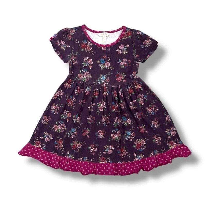 Matilda Jane Girls Dress Size 6 World of Wonder Purple Floral Polka Dot Ruffle