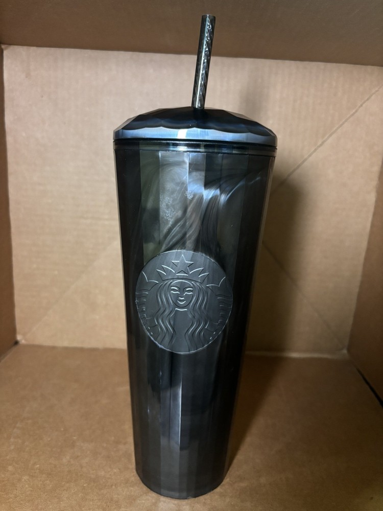 Starbucks Iridescent Black Pearl Marbled Cold Tumbler Dome Cup Venti 24 oz, NEW