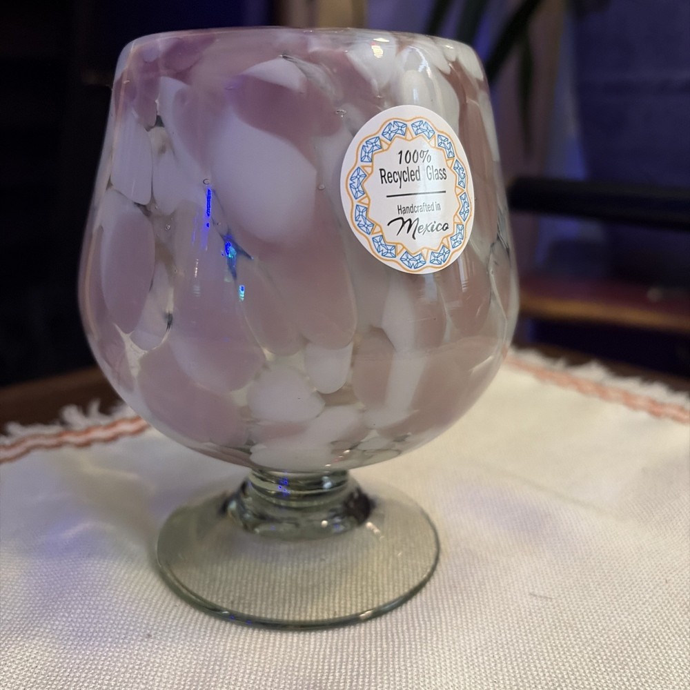 Mexican Hand-Blown Recycled Glass Brandy Snifter Tequila Shot Pink White