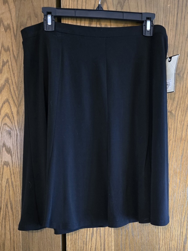 Dana Buchman Black Pull-on Elastic Waist Knee-length A-Line Skirt Women's L NWT