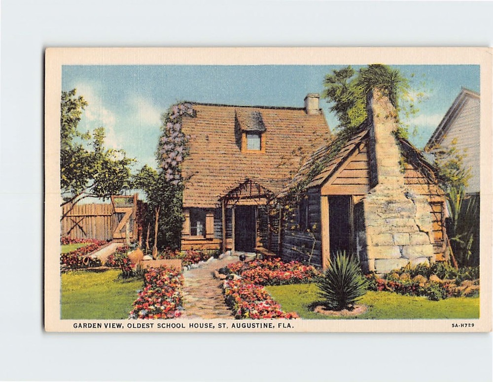 Postcard Garden View Oldest School House St. Augustine Florida USA
