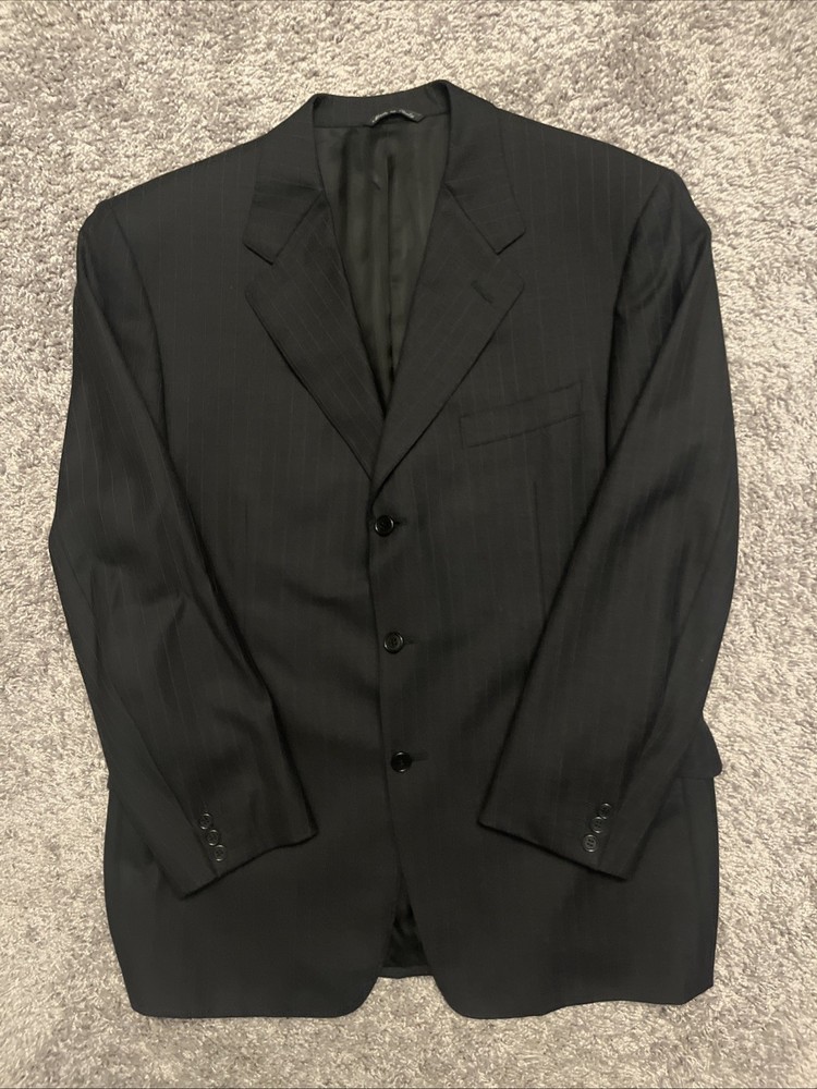 Canali Blazer Mens 42R Pure Wool Sport Coat Made in Italy Black Pinstripe