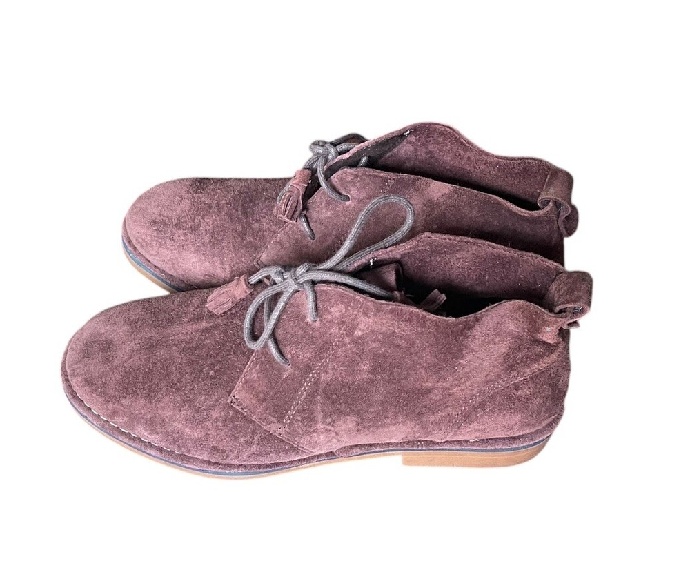 WOMEN'S HUSH PUPPIES MOYEN CHUKKA ANKLE BOOTIES BROWN SUEDE TIES TASSELS Sz 11