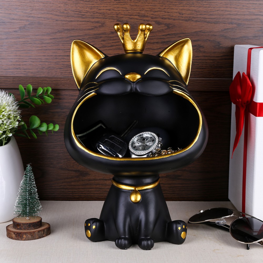 Fortune Cat Art Figurines Resin Key Holder Figurine for Office Coffee Shop