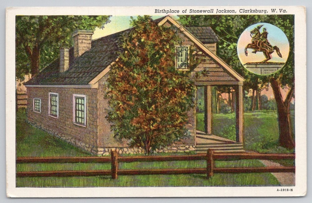 Stonewall Jackson Birthplace Clarksburg WV Vintage Linen Postcard C.T. American
