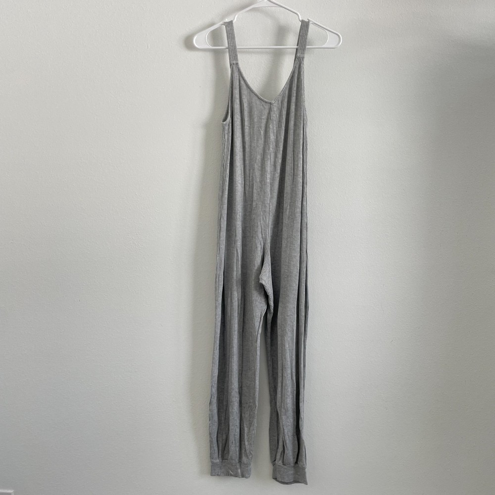 Eberjey Jumpsuit Pajama Women S Gray Ribbed One Piece Lounge Casual Cozy