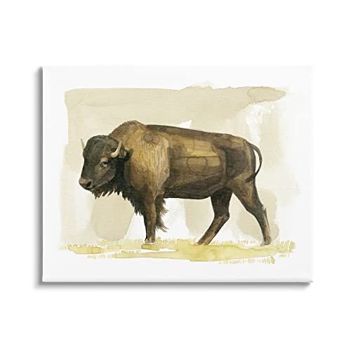 Bison Rural Animal Watercolor Canvas Wall Art, Design by Grace Popp