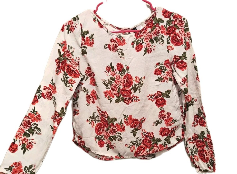 H & M Long Sleeve Women's Flower Print Blouse Shirt Button Down Back Size Small