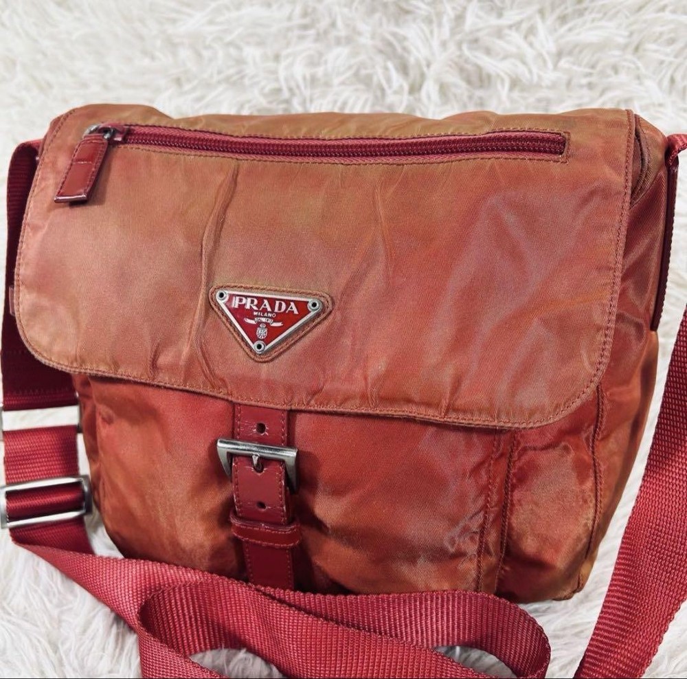 Prada Red Nylon Unisex Shoulder Bag Crossbody Pre-Owned