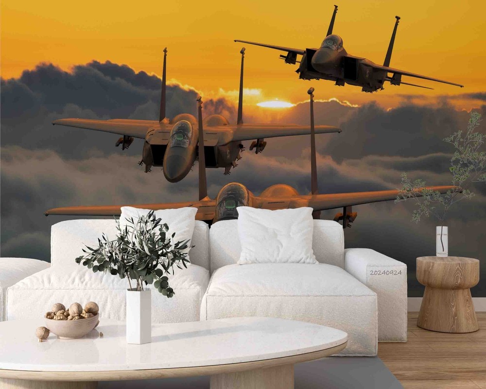 3D Fighter Plane Sky Sunset Landscape Wall Murals Wallpaper Murals Wall Sticker